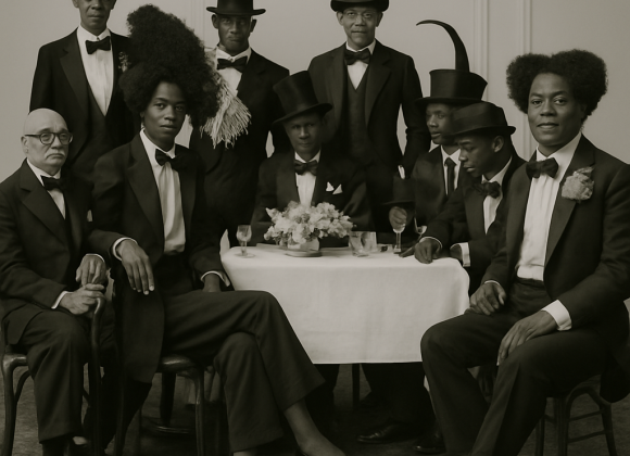 Victorian-style group portrait in black and white.