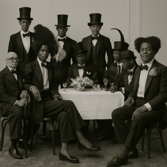 Victorian-style group portrait in black and white.