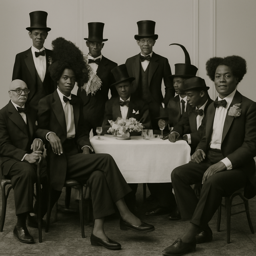 Victorian-style group portrait in black and white.