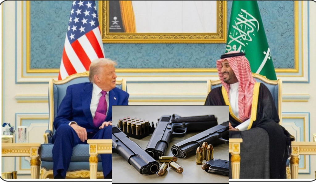Trump and MBS signing an arms deal.